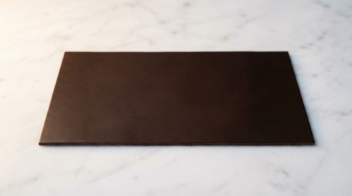 Top-grain leather swatch in espresso brown with refined surface