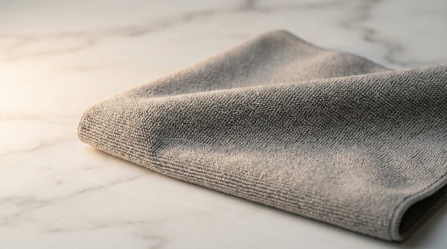 Soft grey microfiber material showing ultra-fine uniform texture